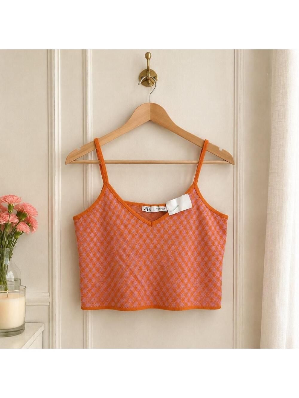 Zara orange & pink Y2K knit cami top